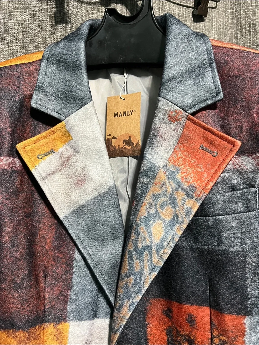 Men’s MANLY Casual Retro Plaid Patchwork Printed Blazer Jacket Medium